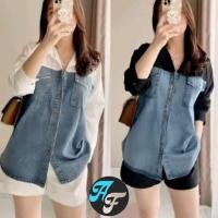 ราคา KEMEJA KATUN Uxuclo เสื้อเชิ้ตยีนส์ผู้หญิง เสื้อเชิ้ตยีนส์ผสม ผ้าฝ้าย Poplin/ เสื้อเชิ้ตยีนส์ผู้หญิง (42119389037)