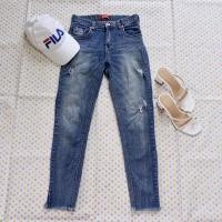 ราคา กางเกงยีนส์ขายาว กางเกงยีนส์ขาเดฟ กางเกงยีนส์ขายาวเอวสูง มือ2 (10947048298)