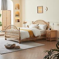 ราคา ใหม่จีนหวายศิลปะหวายเตียงครัวเรือนห้องนอนที่ทําด้วยมือหวายเตียงLonelyสไตล์ยุคกลาง1.8เมตรคู่ครึ่งดวงจันทร์หวายเตียง 7KDF (50003411941)