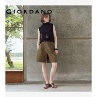 ราคา GIORDANO WOMEN 100% Cotton high waist pleated wide leg shorts 18405604 (41154333903)