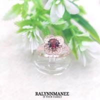 ราคา C6428 แหวนพลอยโกเมนแท้ ( Natural Garnet ) ตัวเรือนเงินแท้925 ชุบพิงค์โกลด์ ไซส์59 แก้ไซส์ฟรี (27061609126)