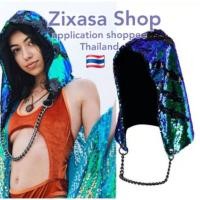 ราคา หมวกแฟนซีหมวกฮู้ดเลื่อมเขียวมรกตโซ่สีทองสำหรับปาร์ตี้ (40623017056)