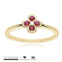 ราคา Gemondo แหวนทองคำ 9K ประดับทับทิม (Ruby) และเพชร (Diamond) ทรงดอกไม้ล้อม สไตล์คลาสสิก (17688070580)