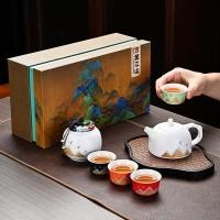 ราคา Qianli Jiangshan Dehua Tea Set Set Set Complete Complete of Home Teapot Gift Gift Gift Gift High (40864451577)
