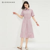 ราคา GIORDANO WOMEN 100% Cotton collect waist loose shrit dress 05464332 (28775501900)