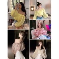 ราคา เสื้อปาดไหล่ จั้มเอว ผ้าบับเบิ้ลซีทูรลายจุด สาวเพรียวสาวอวบใส่ได้หมด (3103085076)