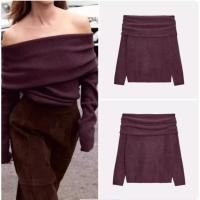 ราคา เสื้อสเวตเตอร์ปิดไหล่แบบแบนเข็ม ฤดูใบไม้ร่วง สำหรับผู้หญิง ผสมผสานสไตล์ยุโรปกับอเมริกา (50803241592)