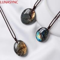 ราคา LUNASYNC จี้ Labradorite ธรรมชาติ, หินดิบประณีตขัดคริสตัล Labradorite Pendent, สไตล์ชาติพันธุ์สมัยใหม่พร้อมเชือก หินฝึกธรรมชาติตกแต่งบ้าน (50552030318)