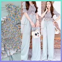 ราคา อก > 36 Set เสื้อลายดอก ผู้หญิง เสื้อครอป crop เสื้อยืด แขนสั้น กางเกงขายาว ชุดเข้าเซท สีเขียว ราคาถูก พร้อมส่ง น่ารัก (7151854843)