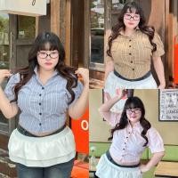 ราคา เสื้อเชิ้ตคอปก แขนตุ๊กตา (ลายริ้ว) สาวอวบสาวอวบ อก36-50นิ้ว เสื้อเชิ้ตสาวอวบ (27909244129)