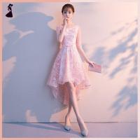 ราคา ชุดราตรี ชุดออกงาน ชุดไปงานแต่งงาน สีชมพูโอรส คอกลม แขนสั้น กระโปรงหน้าสั้นหน้า (7262321982)