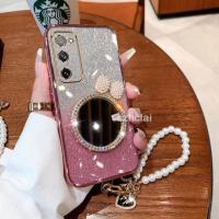 ราคา เคสโทรศัพท์ samsung s20 fe s20 plus s20 ultra s20 หรูหราแวววาวชุบโทรศัพท์กรณี กรณีโทรศัพท์ใสเปลือกหอยมุกโบว์กระจกแต่งหน้าพร้อมสร้อยข้อมือ เคส samsung s20 fe s20 plus s20 ultra s20 (26103431480)