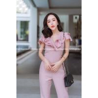 ราคา จั๊มสูทขายาว ชุดไปงานแต่ง สีชมพูนู้ดสวยหวาน ป้าย White garden (8216640870)