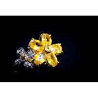 ราคา (R34 ชื่อแบบ "จันทร์กระพ้อ") : แหวนทองทรงดอกไม้ประดับพลอยบุษราคัมบางกะจะแท้ ล้อมด้วยเพชรแท้ (Yellow Sapphire) (5656911667)