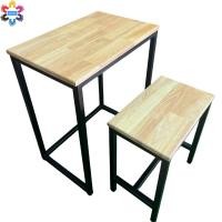 ราคา ชุดโต๊ะพร้อมเก้าอี้ หน้าไม้ยางพาราเกรด A สีไม้ธรรมชาติ ขาเหล็กสีดำ/ขาว โต๊ะ 40×60x75 ซม. เก้าอี้ 28×45×50 ซม. แข็งแรง (41512569577)