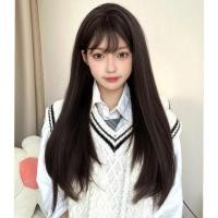 ราคา GDS Wigs วิกผมตรงสีน้ำตาลเข้ม มีหน้าม้า ปลายสไลด์ (ยาว 60 cm) แถมเน็ตผม (24423084629)