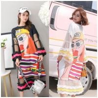 ราคา ชุดเดรสยาวลายการ์ตูน แต่งชายระบายผ้ามุ้ง ชุดเดรสแนวสตรีท (15756492957)