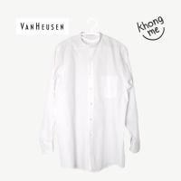 ราคา เสื้อเชิ้ตสีขาว unisex คอจีนแขนยาว ผ้า oxford ทรงโอเวอร์ไซส์ แบรนด์ VanHeusen มือสอง (4661929573)