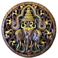 ราคา ไม้แกะสลัก ไม้สัก ติดผนัง 60cm. ไม้แกะสลักลายช้างสามเศียร (7283451714)