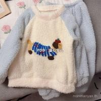ราคา ชุดนอนเด็กผู้หญิงผ้าสักหลาดหนาพิเศษบุขนกำมะหยี่ลายการ์ตูนขนแกะปะการังคอกลมอบอุ่นใส่ในบ้านชุดสองชิ้น (28169306317)
