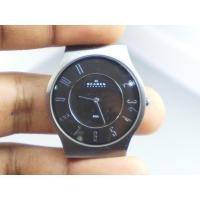 ราคา นาฬิกา Vintage มือสองญี่ปุ่น SKAGEN DENMARK QUARTZ ผู้ชาย ทรงกลม กรอบเงิน หน้าดำ ไม่มีสาย 38mm (50855417374)