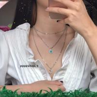 ราคา ϟ พร้อมส่ง ϟ สร้อยคอ3ชั้น จี้หินฟ้า จี้พระจันทร์ (11749225625)