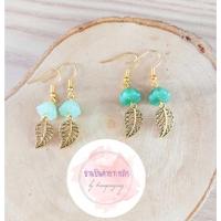 ราคา ต่างหูตะขอ ต่างหูระย้า DIY ลูกปัดหยกรูปฝักบัว ตกแต่งดีเทลด้วยจี้รูปใบไม้สีทอง (20363629673)