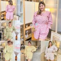 ราคา เสื้อผ้าสาวอวบ เสื้อผ้าสาวอวบอ้วน ชุดเซตสาวอวบชุดเซ็ท เสื้อคอระบาย แขนยาว ปลายแขนดึงสม็อคมาคู่กับกางเกง ขาสั้น น่ารัก (23119769814)