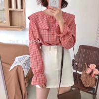 ราคา เสื้อแฟชั่นเกาหลี เสื้อลายสก็อต แต่งปกคอ (3200377527)