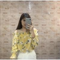 ราคา เสื้อปาดไหล่สีเหลืองลายดอกไม้สีขาว (20423750545)