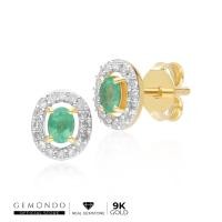 ราคา Gemondo ต่างหูทองคำ 9K ประดับมรกต (Emerald) สไตล์คลาสสิกทรงรีเพชรล้อม ดีไซน์สตั๊ด (28115791488)