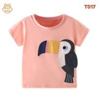 ราคา พร้อมส่งจากไทย เสื้อยืดเด็ก ผ้าคอตตอน100% เสื้อยืดสีโอรส ปักลายนกเงือก (22889443118)