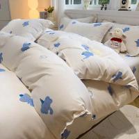 ราคา ผ้าปูที่นอน ชุดผ้าปู ช้างสีฟ้าการ์ตูนหนาแปรงเตียงสี่ชิ้นชุดห้องนอนแผ่นผ้าห่มปกหอพักนักศึกษาสากลชุดสามชิ้น (42969273608)