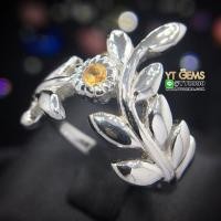 ราคา แหวนใบมะกอก แหวนบุษราคัม แหวนเงินแท้ 92.5% ชุบทองคำขาว ประดับ พลอยบุษราคัมแท้ YTG-9757 (6629156985)