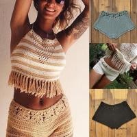 ราคา RT6y-COD&amp;LOCAL กางเกงว่ายน้ำขาสั้นผู้หญิง ทรงคัตเอาท์โครเชต์ กางเกงขาสั้นชายหาดผูกเชือก กางเกงว่ายน้ำฤดูร้อน (41910612032)