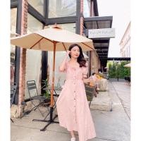 ราคา เดรสยาว ผ้าลินิน สีชมพูกะปิ (17468543810)