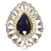 ราคา แหวนพลอยแท้ ไพลิน-น้ำเงิน 10 x 16 mm. และ แทนซาไนท์ เพทาย-ขาว เงินแท้ 925 ชุบทอง 18k ไซร์แหวน 7 (25309125204)