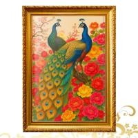 ราคา กรอบรูป นกยูงคู่ ดอกโบตั๋นสีแดง เสริมโชคลาภ มั่งคั่ง รุ่งเรืยง กรอบขนาด 35.0 x26.0 เซนติเมตร (43907266353)