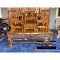 ราคา โต๊ะหมู่บูชาหมู่9หน้า8 แกะสลัก แกะลาย สีไม้สักลงดำ ส่งฟรี (8030803005)