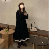 ราคา เดรสสีฟ้างานป้าย เดรสสีฟ้า เสื้อฤดูใบไม้ร่วงเวอร์ชั่นเกาหลี ทรงยาวแขนยาว เอวกระชับ สไตล์ตะวันตก (57403931758)