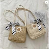 ราคา กระเป๋าสานสะพาย ติดดอกไม้ แถมโบว์ผูก (2830123849)