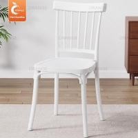 ราคา เก้าอี้พลาสติกเทียมไม้มีพนักพิง สีขาว สไตล์นอร์ดิก❗ทานอาหาร+ทำงาน (29636163902)