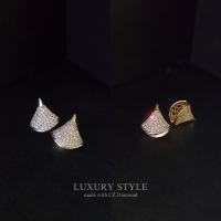 ราคา Proud ต่างหูเพชร CZ Diamond เม็ดกลมฝังไข่ปลา ดีไซน์ทรงสามเหลี่ยม (3024846514)