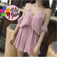 ราคา จั๊มสูทสายเดี่ยวแต่งคล้องแขน ผ้ากลิตเตอร์อัดพลีท (4509470132)