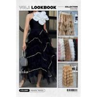 ราคา KIMKIM พร้อมส่งในไทย กระโปรงยาวผ้ามุ้งเกาหลีระบายชั้นๆเฉียงตัวใหม่ล่าสุด ติดเพชรสลับชั้นลูกไม้ พองกว่าเดิมมีซับเรียบเก๋ๆ (28321885399)