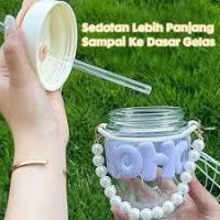 ราคา GANTUNGAN Eatkit 350ml ถ้วยแก้วแก้ว HOHO ความงามถ้วยกาแฟพร้อมที่แขวนโซ่มุกและหลอดแก้ว (53854827526)