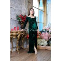ราคา Maxi Dress กำมะหยี่ปาดไหล่รุ่นแขนยาว (เขียว) (3569637522)