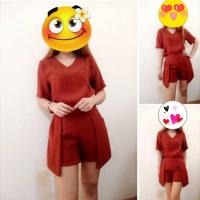 ราคา ชุดเซ็ทเสื้อกางเกงสีน้ำตาลอิฐ (364833771)