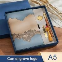 ราคา (มีบริการแกะสลักโลโก้) สมุดโน้ตหนังนักเรียนขนาด A5 สมุดบันทึกการประชุม สมุดจดบันทึกธุรกิจ ไดอารี่ มีกล่องของขวัญจำหน่าย 100 แผ่น 200 หน้า (43325433933)