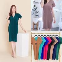 ราคา dress เดรสคอวี ชุดเดรสคอวี เดรสอัดพลีท (21410126992)